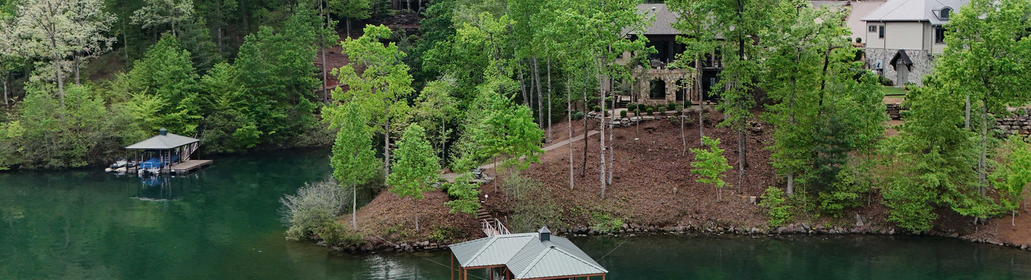 House on a lake surrounded by trees