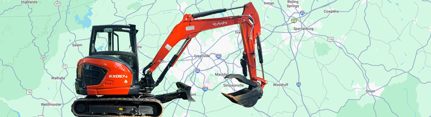 Red excavator on a map background